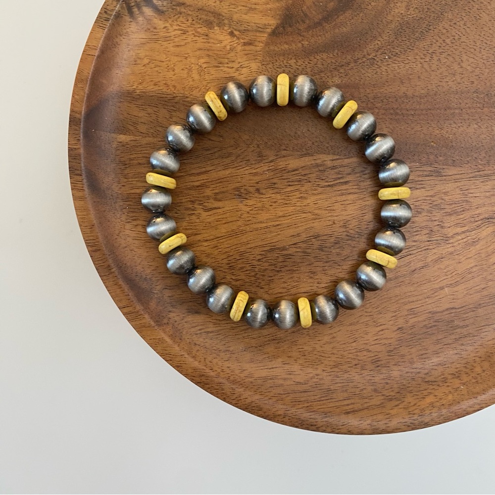 4/$15 Silver Cats Eye Look Metal Beaded Stretchy Bracelet
